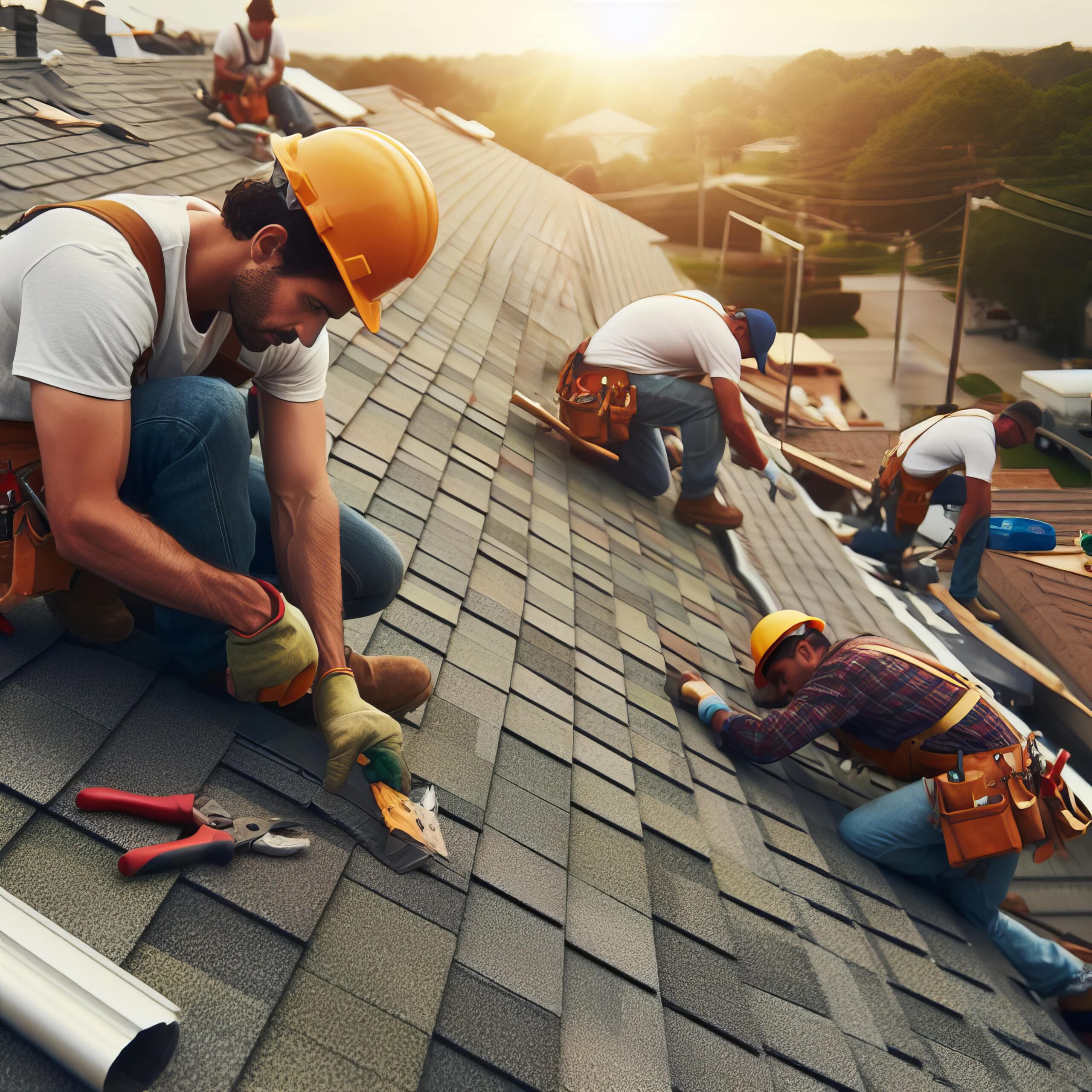 roofers working on installing residential roof